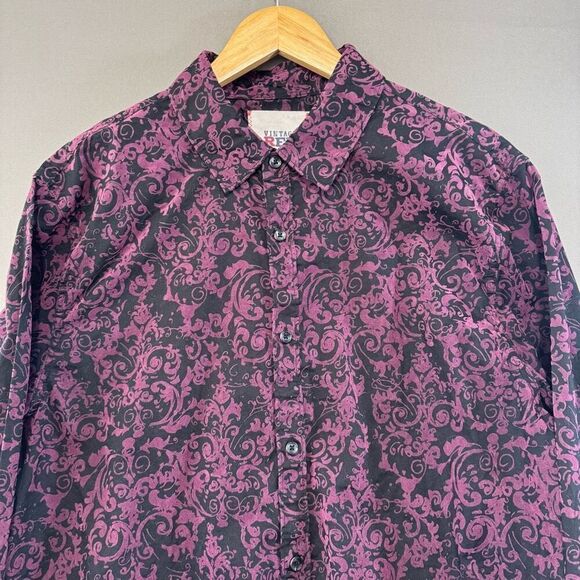 Vintage Red Men’s Long Sleeve Button Up Collared Shirt Red Graphic Size XL - Picture 1 of 9